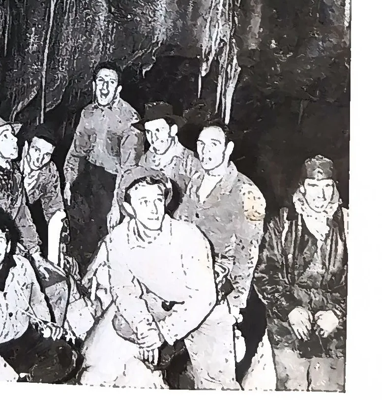 I partecipanti alla spedizione nel Büs di Tacoi del 1955